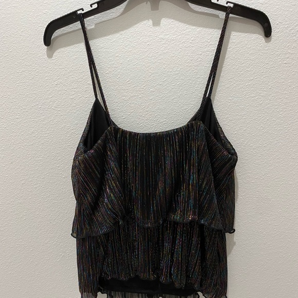 Lush Ladies Black Rainbow Metallic Dressy Tiered Cami/Tank Top - S - Picture 4 of 10